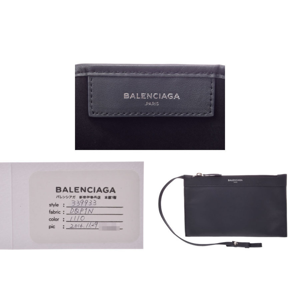 Balenciaga Navy Blue Cabas Calfskin Gray Card Pouch - Picture 9 of 11